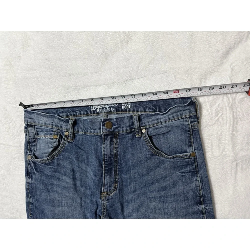 Wrangler‎ Retro Jeans Mens 35x29 Blue Slim Boot Bootcut Mid Rise Medium Wash